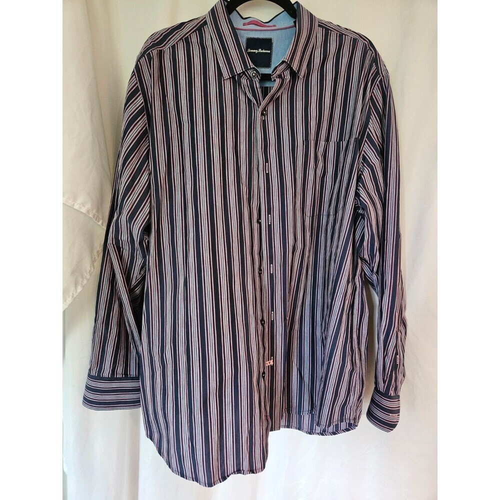 Mens Tommy‎ Bahama Purple Blue Striped Long Sleeve Shirt XL